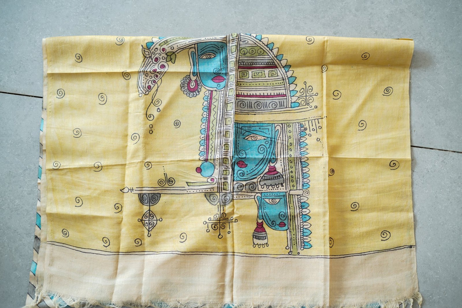 Hand-drawn cloth in the Kalamkari idiom