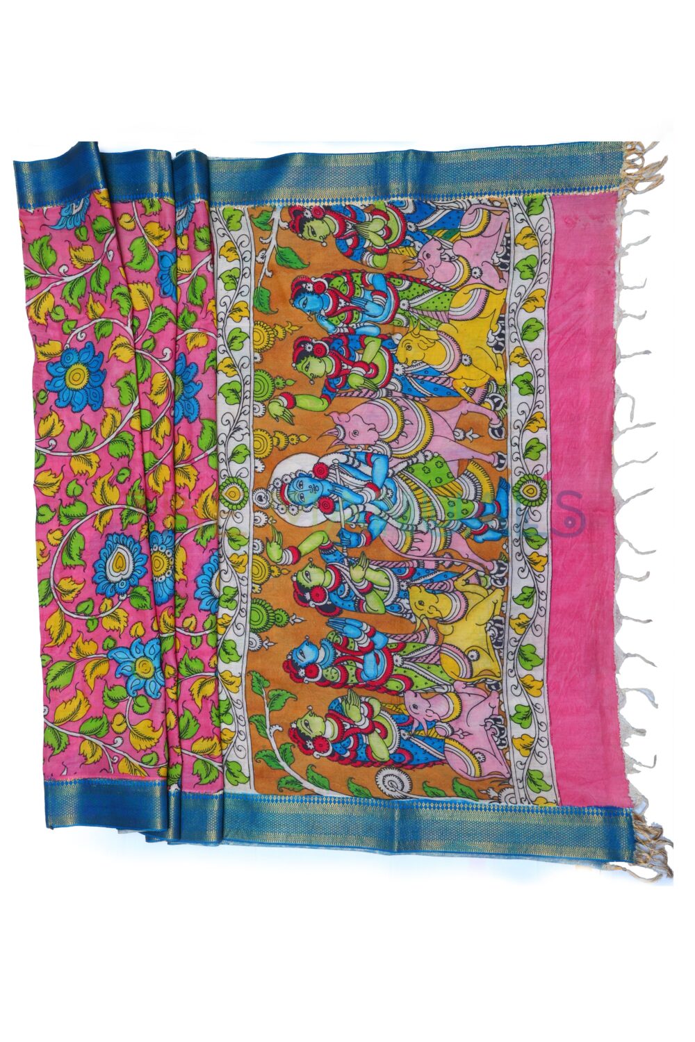 Orange hand painted pen kalamakari Chanderi Silk cotton Duppatta - Image 2