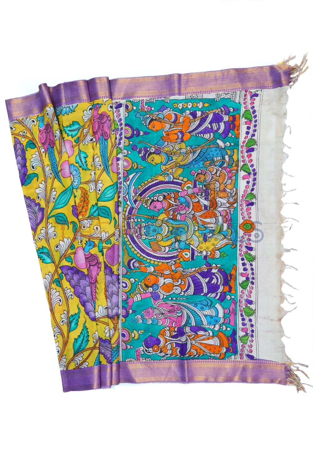 Yellow hand painted pen kalamkari Chanderi Silk cotton Duppatta - Image 2
