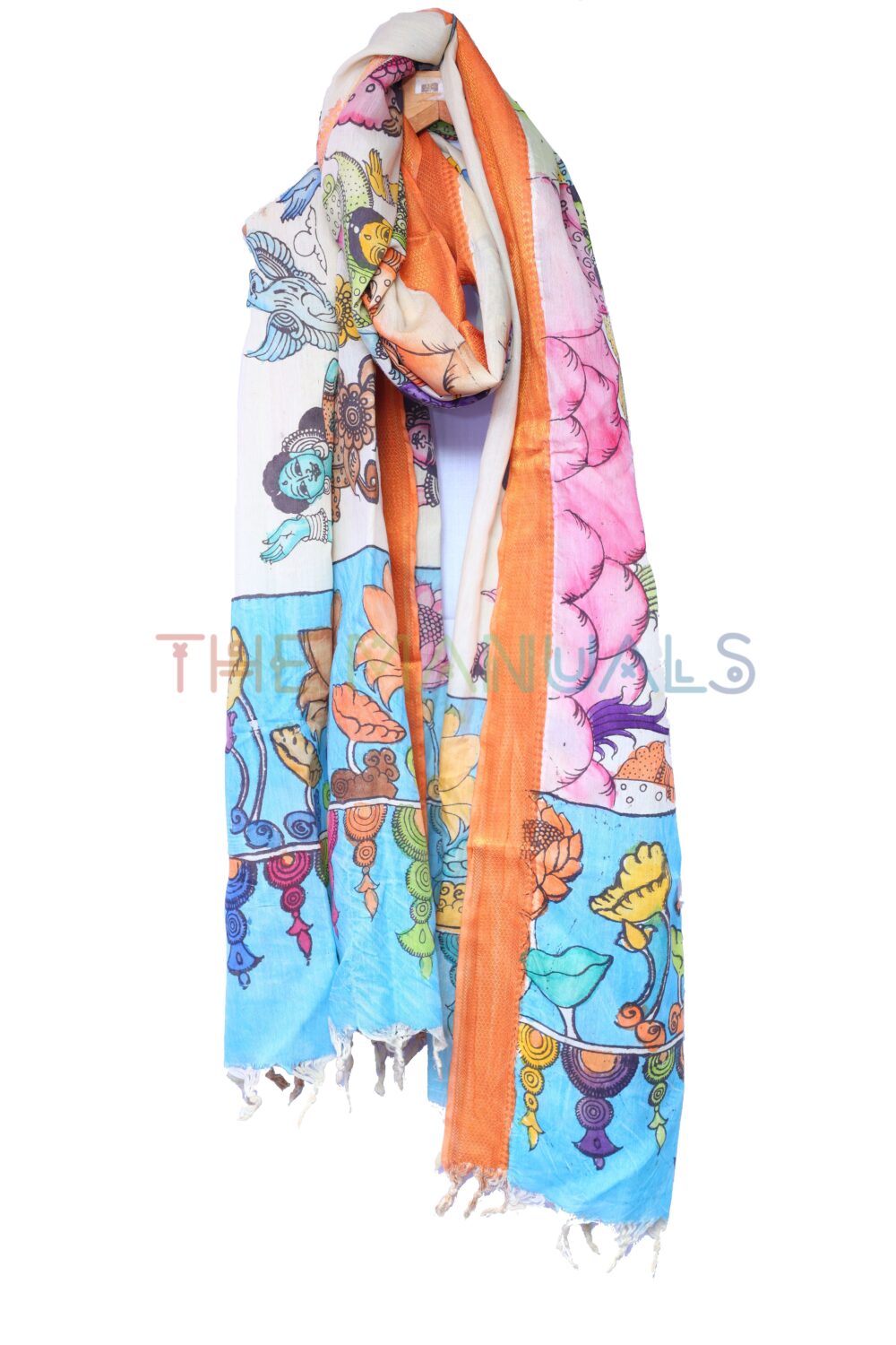 Light yellow hand painted pen kalamakari Chanderi Silk cotton Duppatta - Image 3