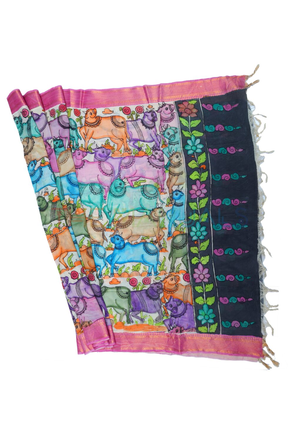 Off-white hand painted pen kalamakari Chanderi Silk cotton Duppatta - Image 2