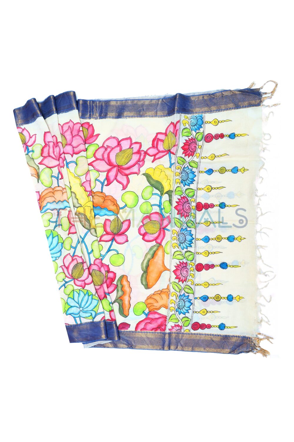 Off-white hand painted pen kalamakari Chanderi Silk cotton Duppatta - Image 2