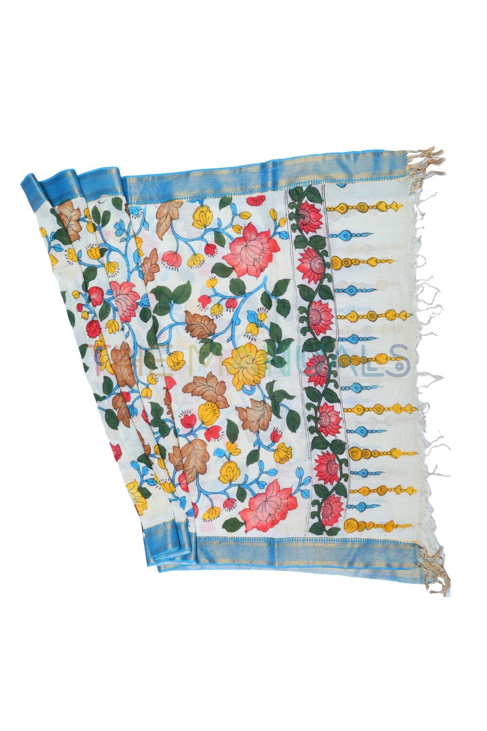 Off-white hand painted pen kalamakari Chanderi Silk cotton Duppatta - Image 2