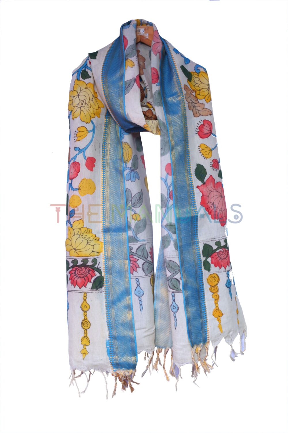 Off-white hand painted pen kalamakari Chanderi Silk cotton Duppatta - Image 3