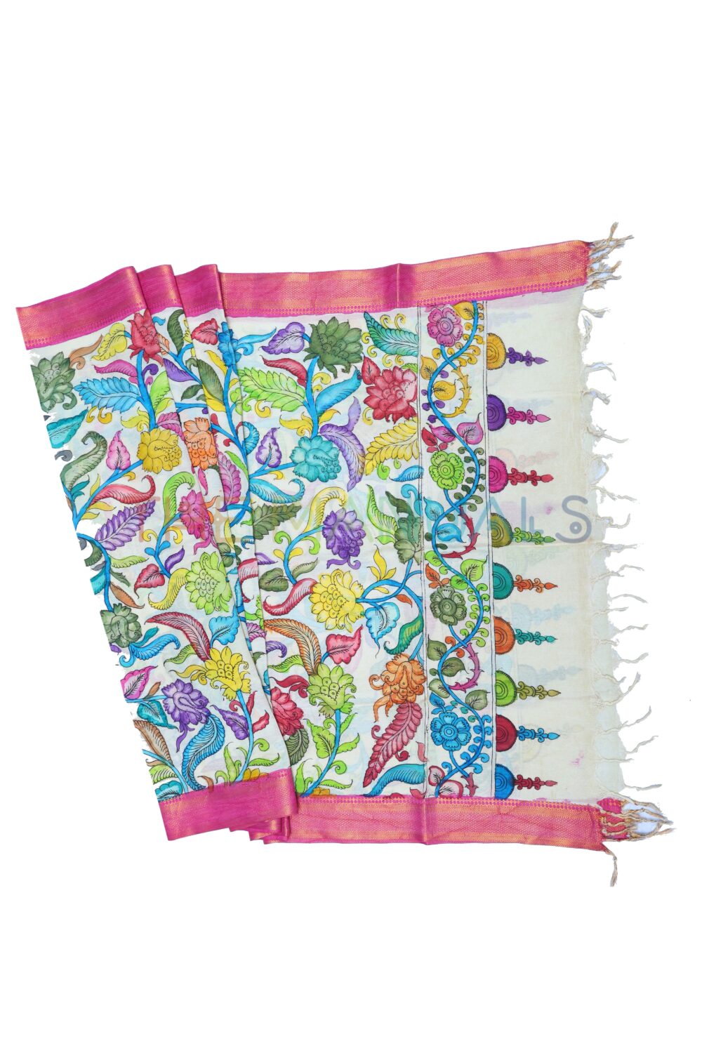 Off-white hand painted pen kalamakari Chanderi Silk cotton Duppatta - Image 2