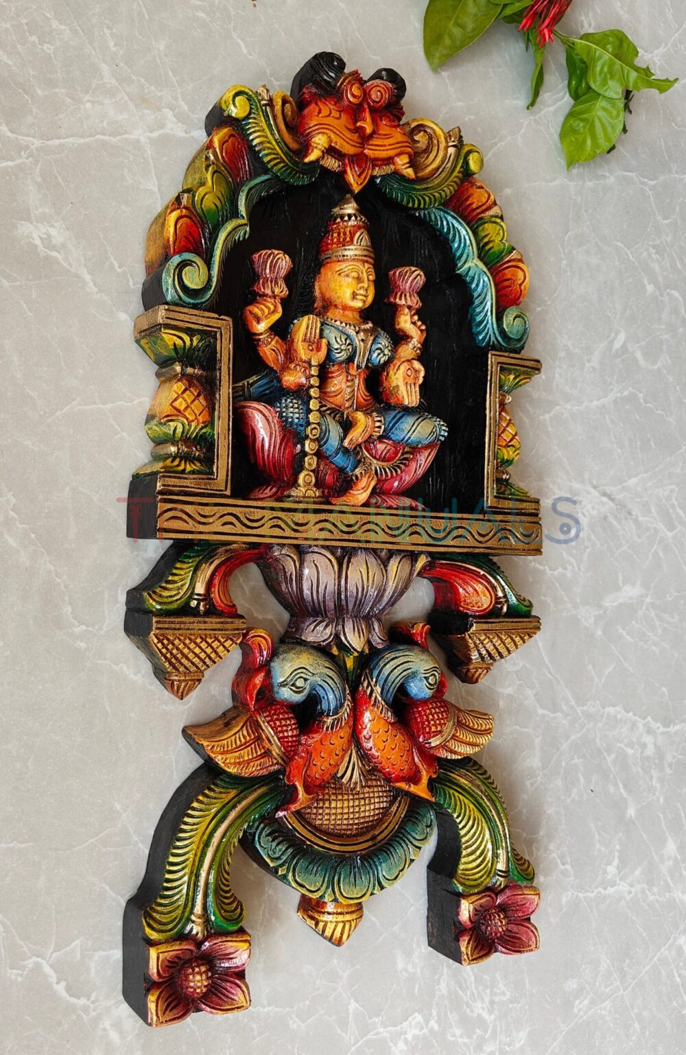 Goddess Lakshmi Devi Wooden Wall Panel - Image 2