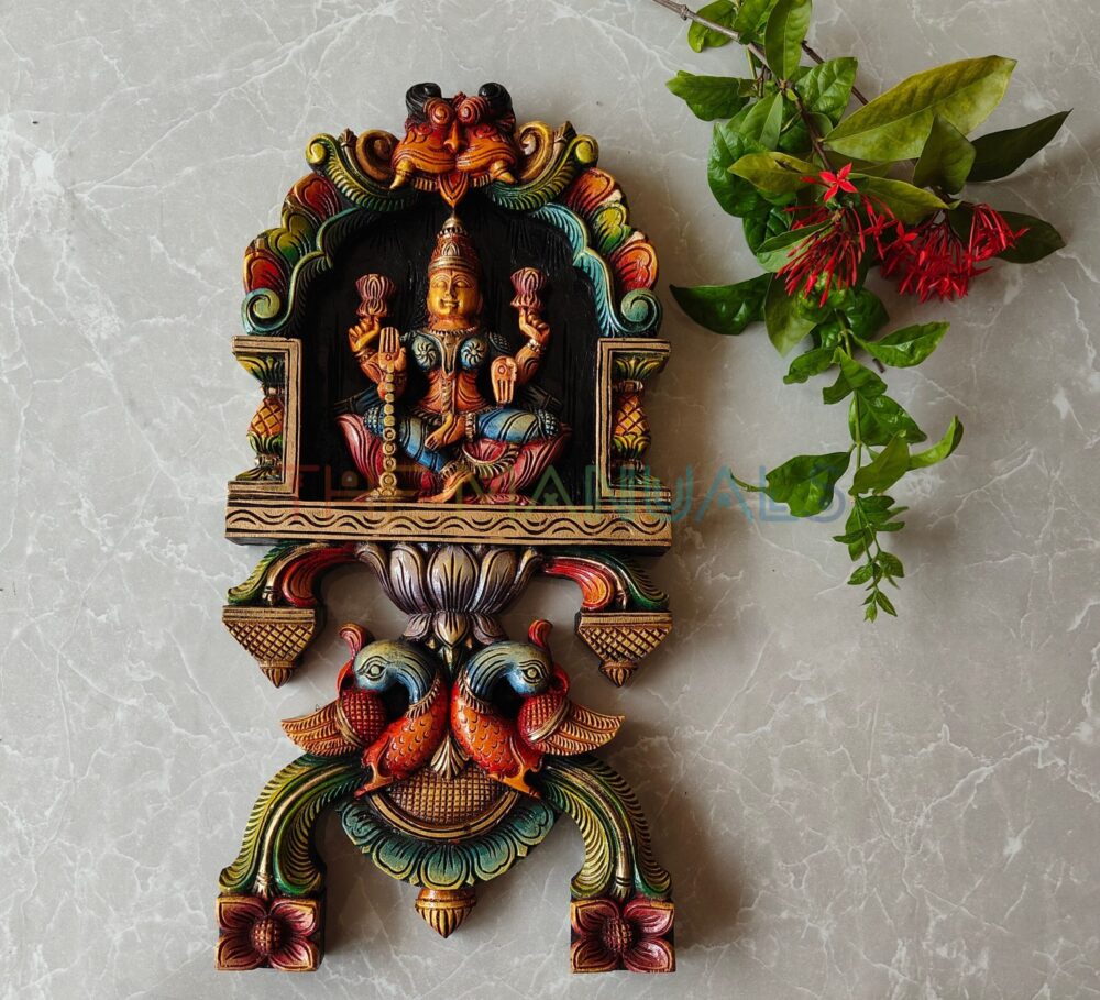 Goddess Lakshmi Devi Wooden Wall Panel - Image 3