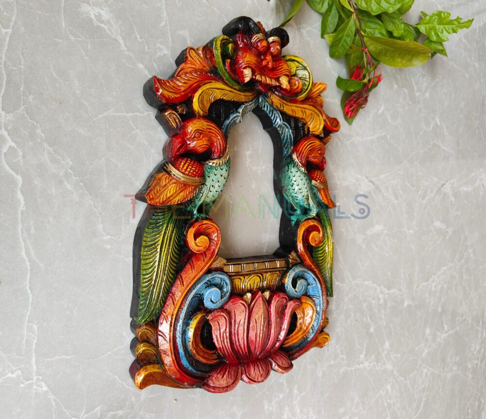 Peacocks and Lotus Wooden Wall Panel - Image 2