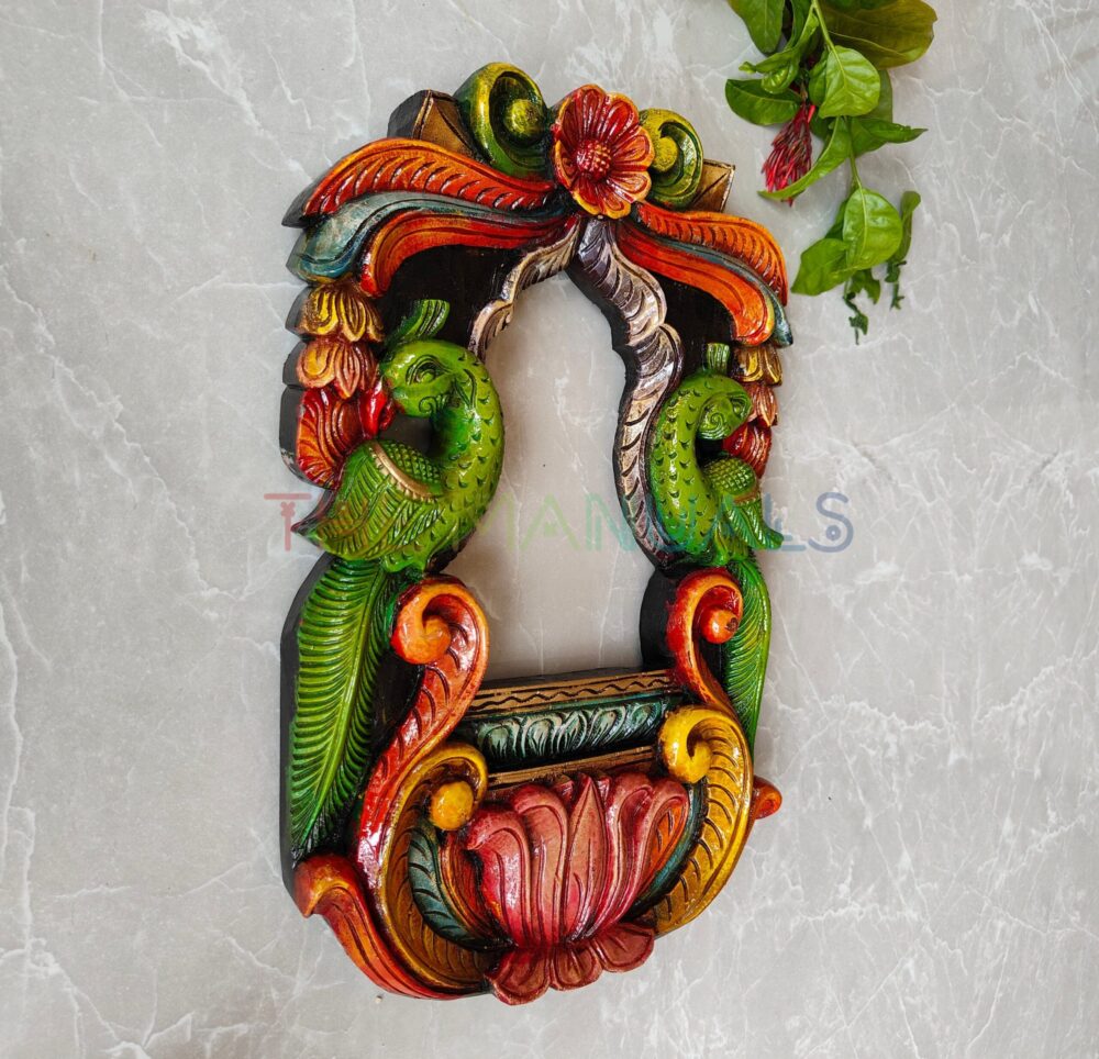 peacocks and Lotus Wooden Wall Panel with green colour