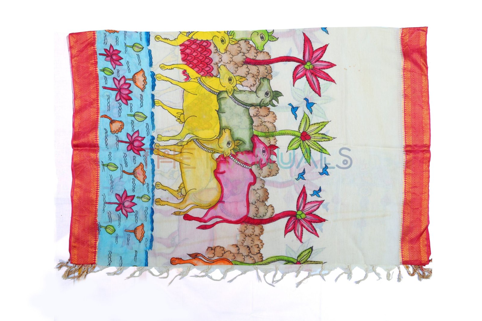 Off-white hand painted pen kalamakari Chanderi Silk cotton Duppatta