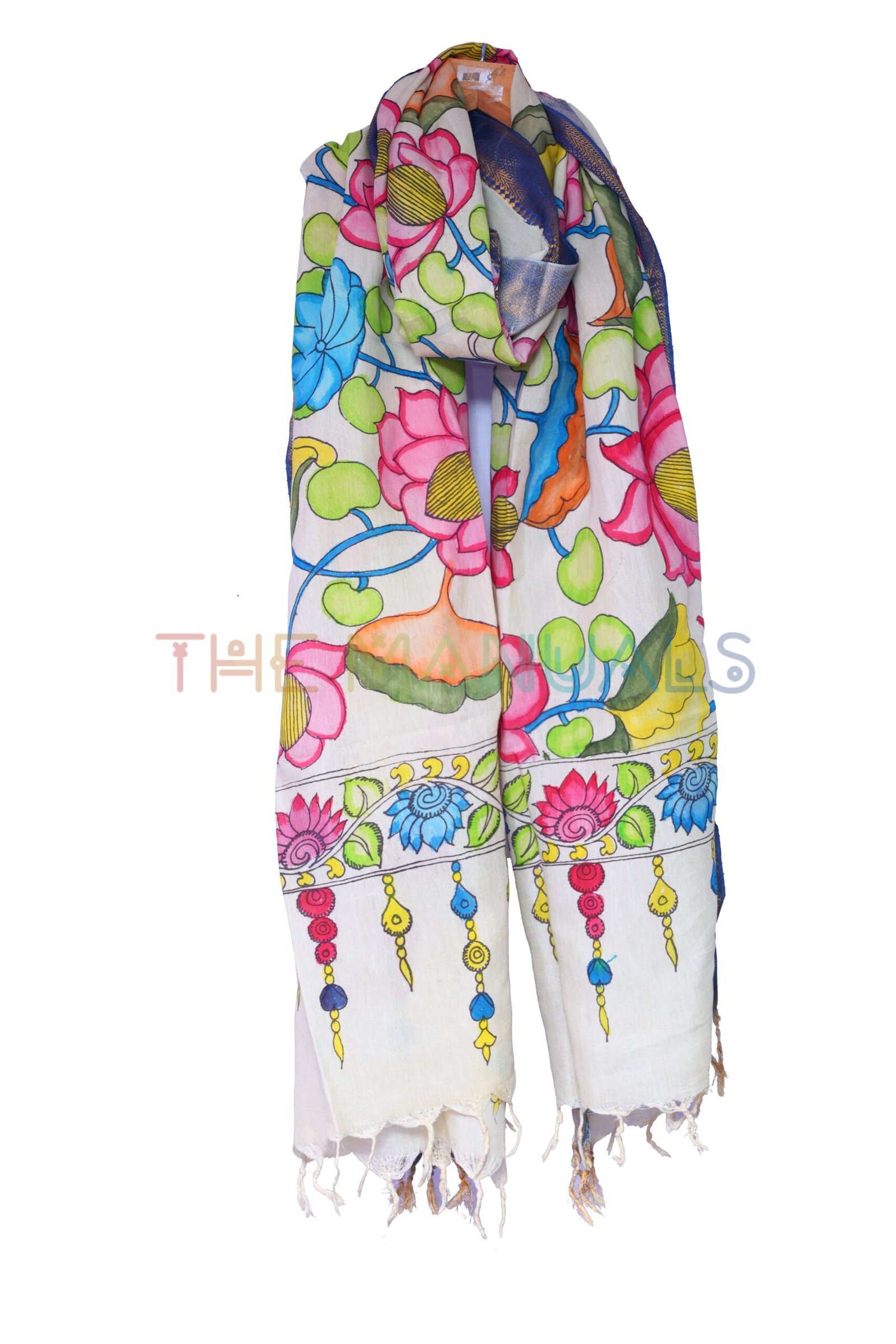 Off-white hand painted pen kalamakari Chanderi Silk cotton Duppatta - Image 3