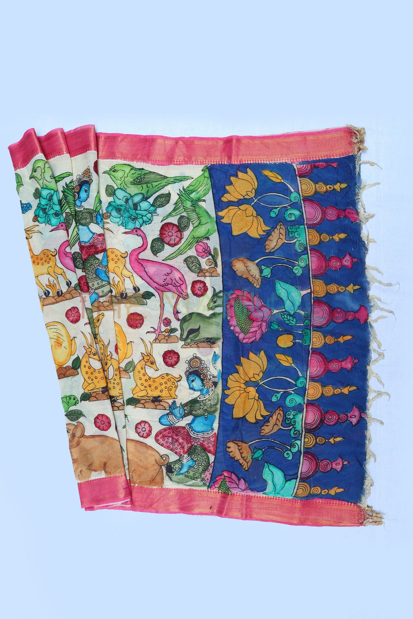 Off-white hand painted pen kalamakari Chanderi Silk cotton Duppatta - Image 2