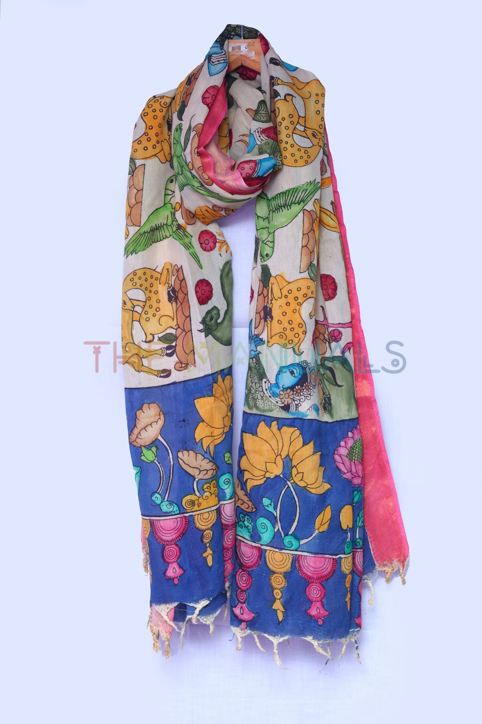 Off-white hand painted pen kalamakari Chanderi Silk cotton Duppatta - Image 3