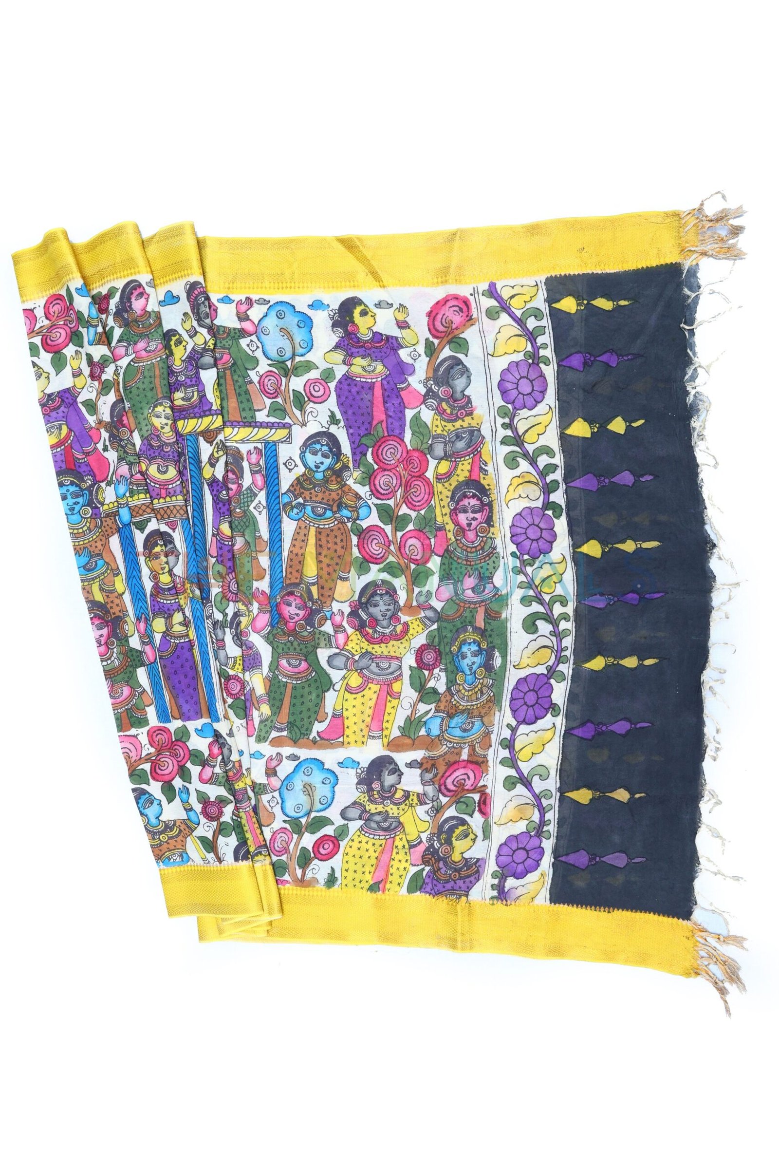 Off-white hand painted pen kalamakari Chanderi Silk cotton Duppatta - Image 2