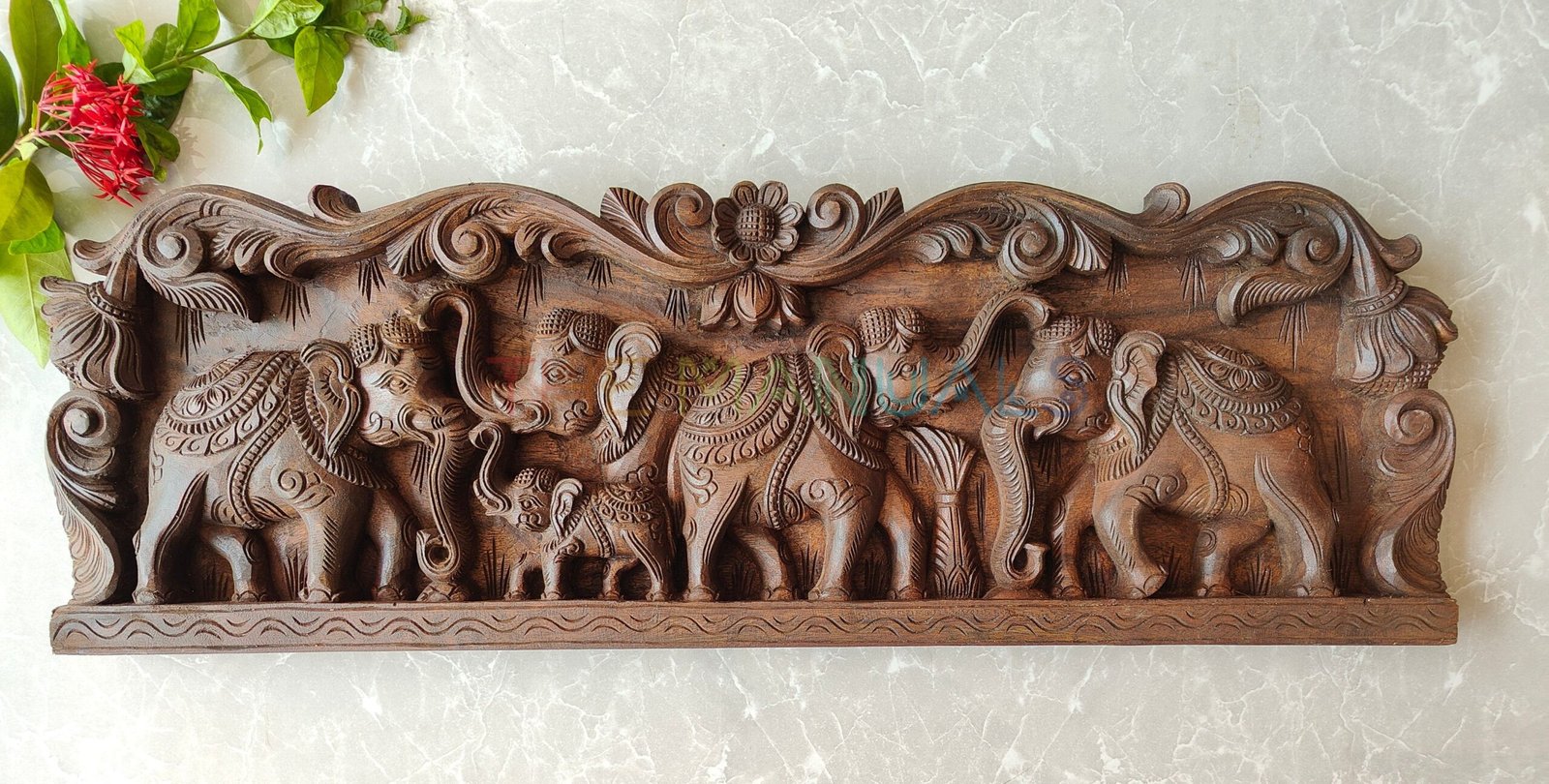 Handcrafted Multicolour Wooden Elephant Procession Wall Panel - Image 3