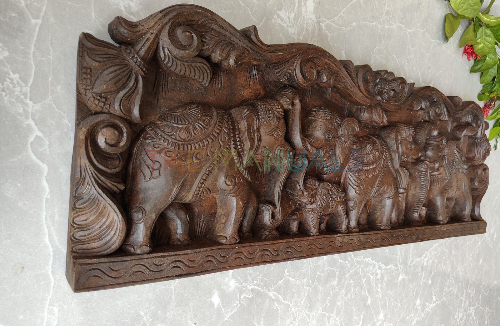 Handcrafted Wooden Elephant Procession Wall Panel