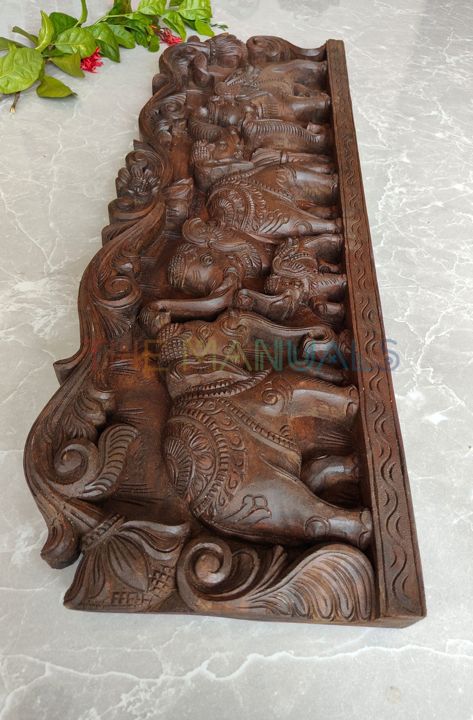Handcrafted Wooden Elephant Procession Wall Panel - Image 2