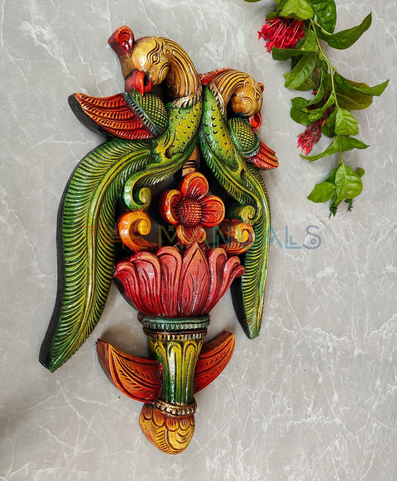 Handcrafted Wooden Wall Hanging with Decorative Plant Holder