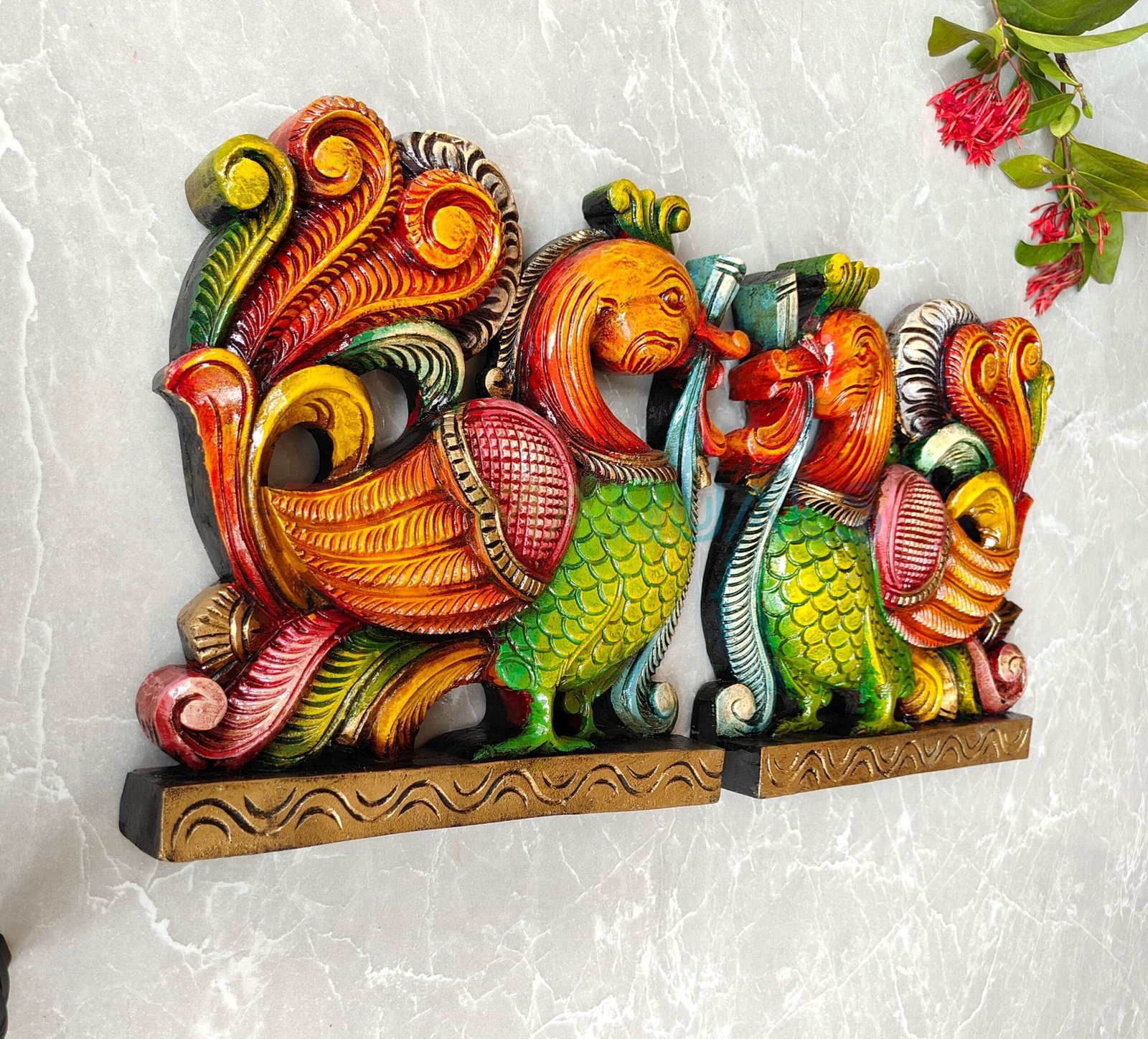 Handcrafted Wooden Wall Hanging with Twin Peacock Motif