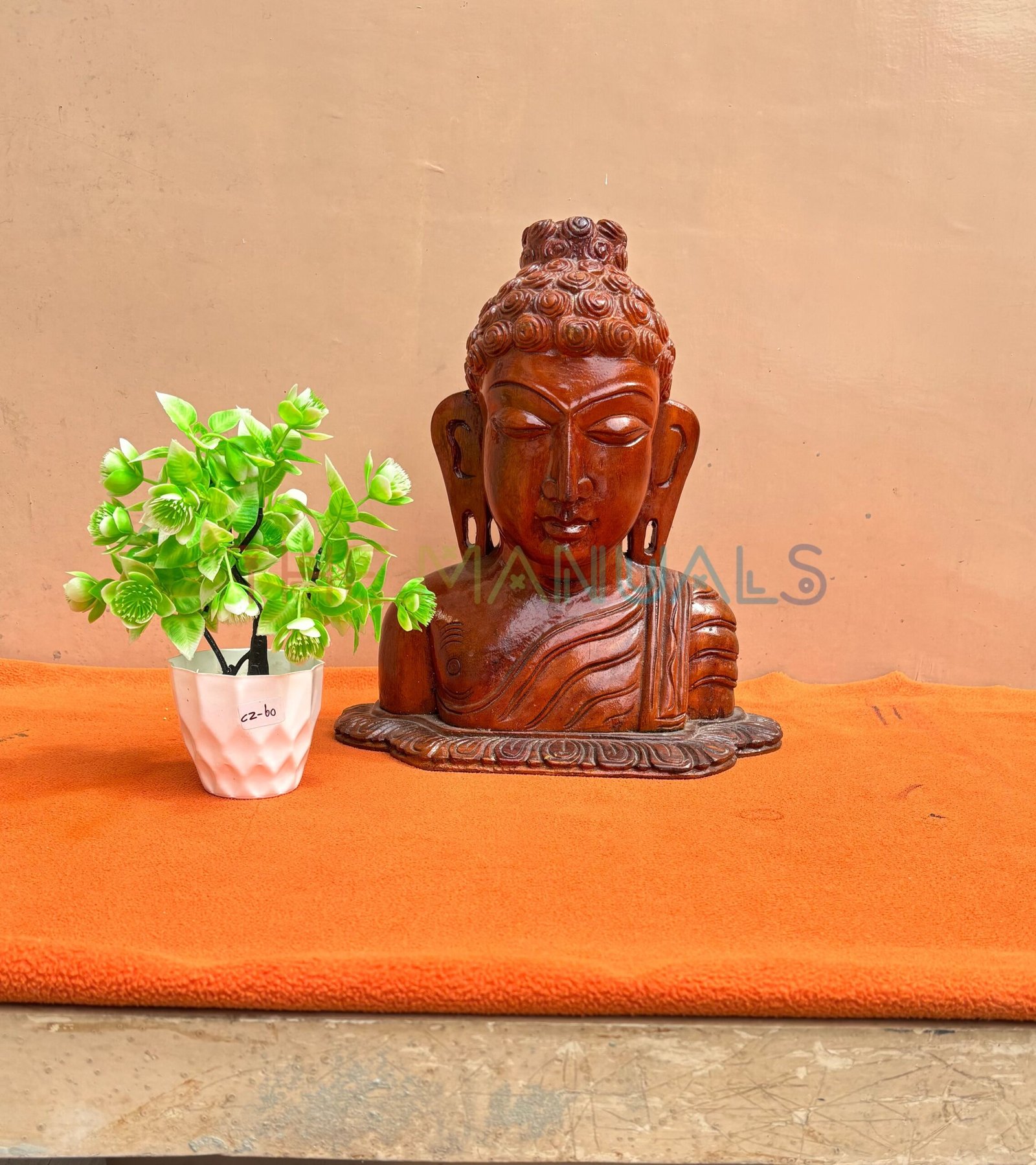 Wooden Buddha Bust Statue