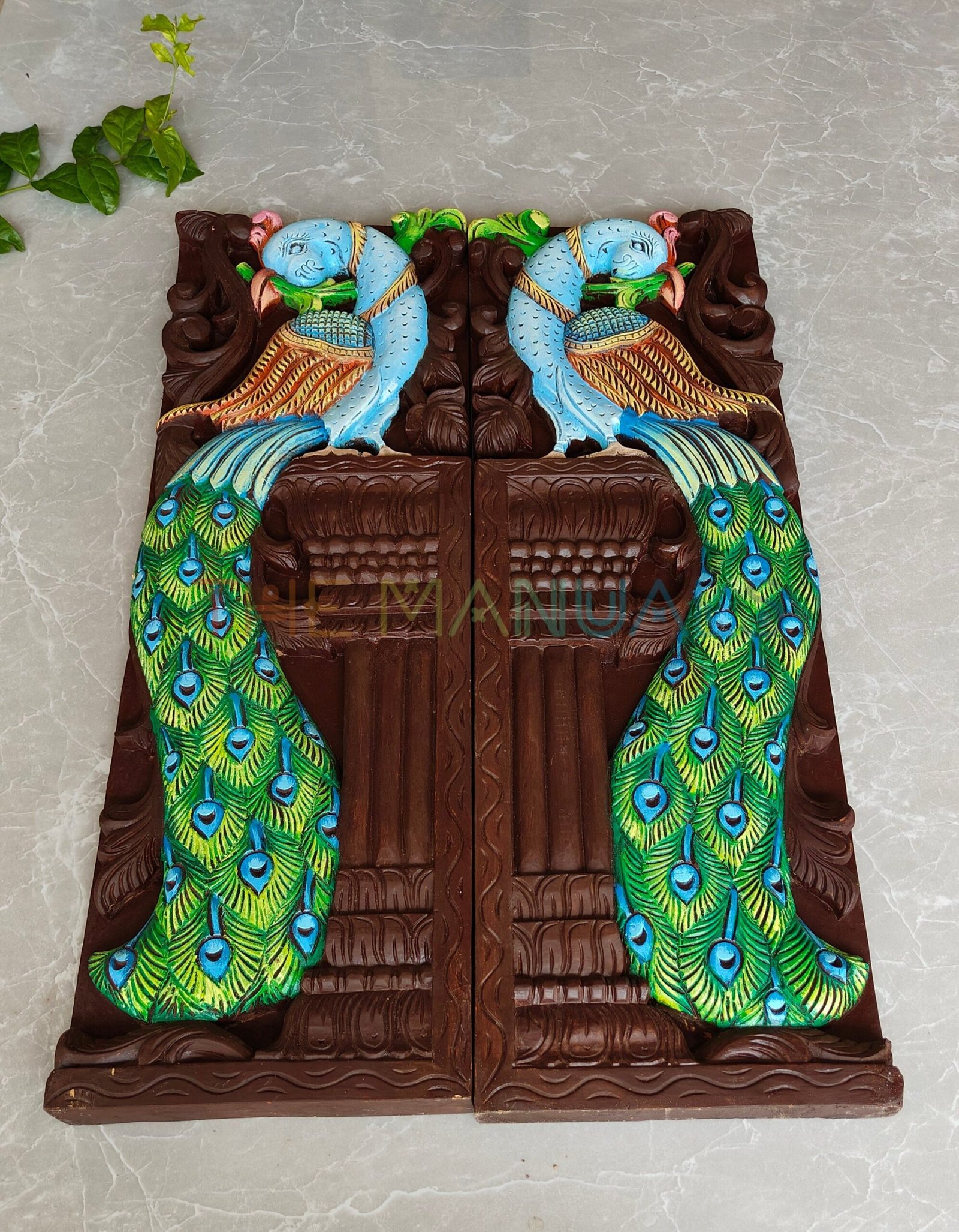 Elegant Peacock Pair Wooden Wall Art - Image 2