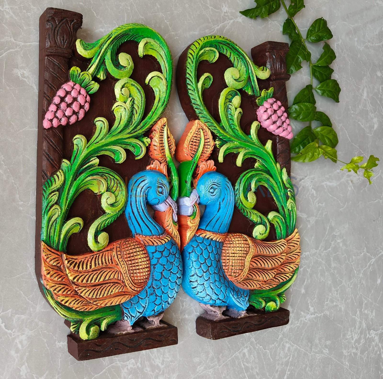 Vibrant Peacock Embrace Wooden Wall Art