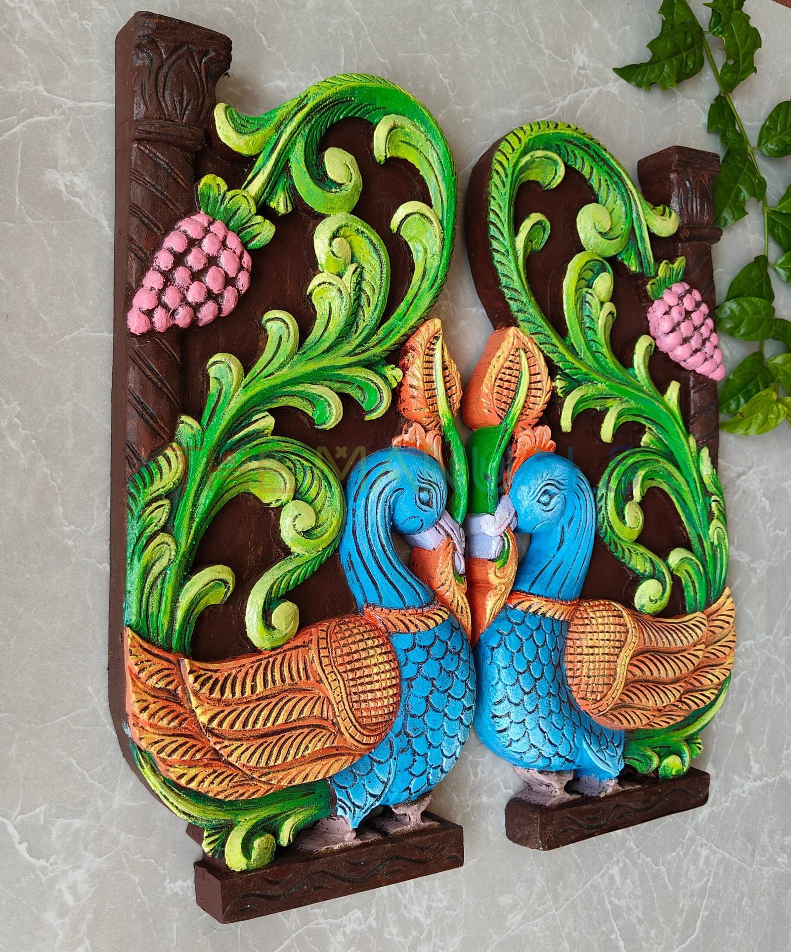 Vibrant Peacock Embrace Wooden Wall Art - Image 2