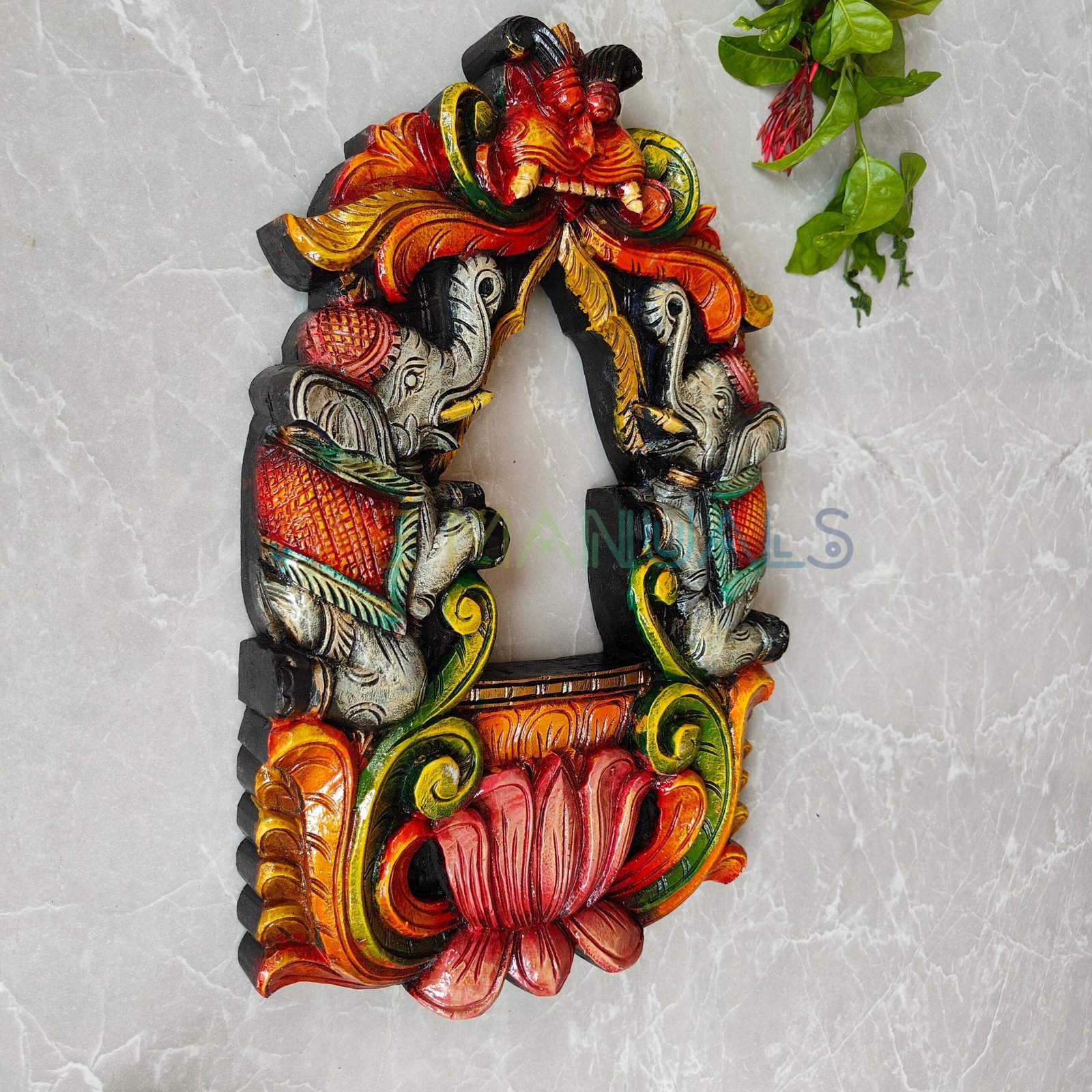 Twin Elephant Arch Wooden Wall Décor