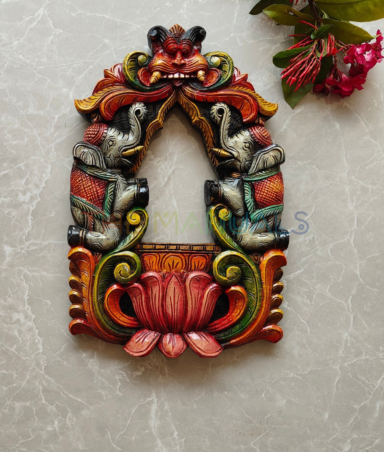 Twin Elephant Arch Wooden Wall Décor - Image 2